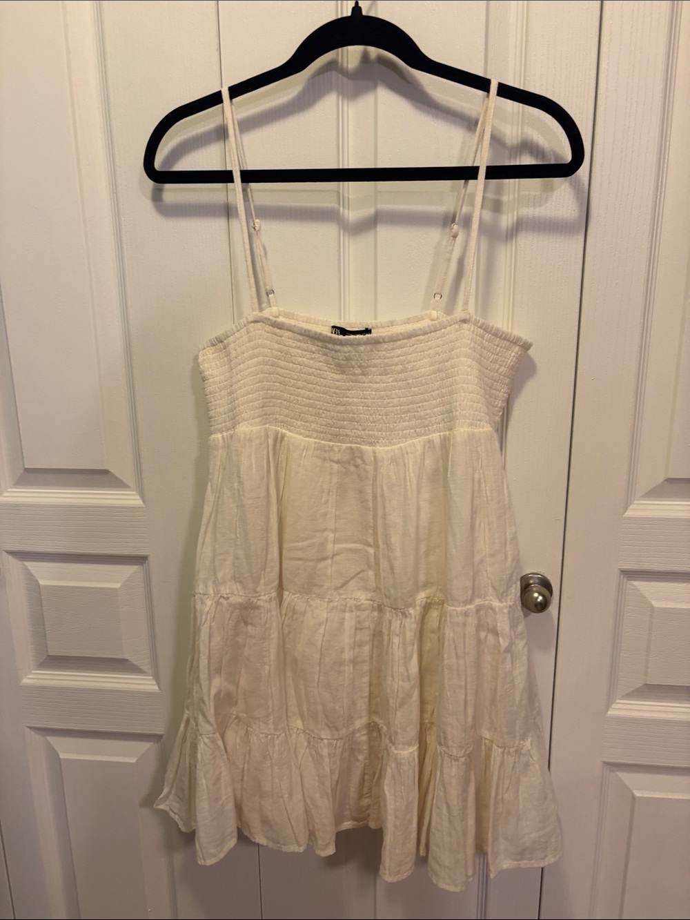 Zara Women’s White Smocked Spaghetti Strap Mini Dress